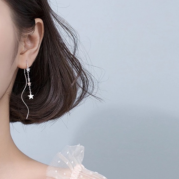 🌟 Sterling Silver 925 Long Star 🌟 Earrings - Picture 4 of 4